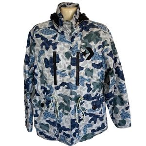 Converse Zip Hood Jacket Drawstring Waist Blue Camouflage Gorpcore Lightweight M